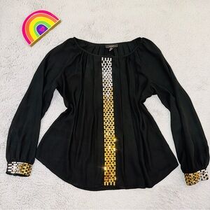 Alfani long sleeve semi sheer rhinestone shirt